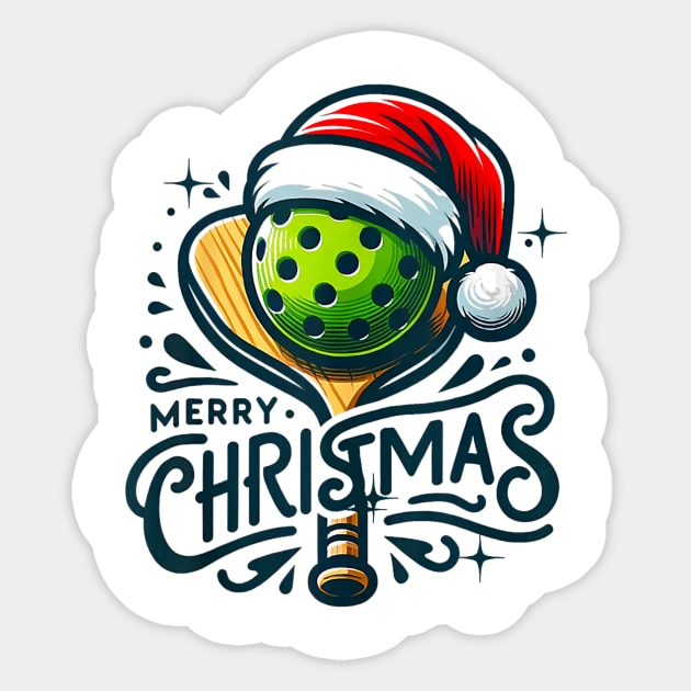 Merry Christmas Pickleball Pickle Ball and Paddle Santa Sticker by nadenescarpellos